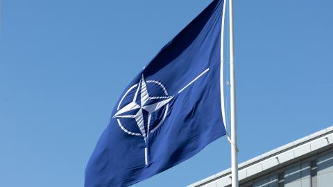 The NATO flag is seen at the NATO headquarters building on April 4, 2025, in Brussels, Belgium. (Omar Havana via Getty Images)