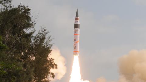 Wheeler Island, Odisha, India India successfully launches its longest range nuclear weapon capable inter-continental ballistic missile the Agni-5. (Pallava Bagla Getty Images)