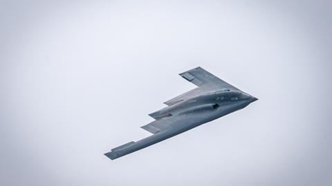 A US Air Force B-2 Spirit bomber performs a fly-over during the Speed of Sound Airshow at Rosecrans Air National Guard Base in St. Joseph, Missouri, on September 14, 2024. (U.S. Air National Guard)