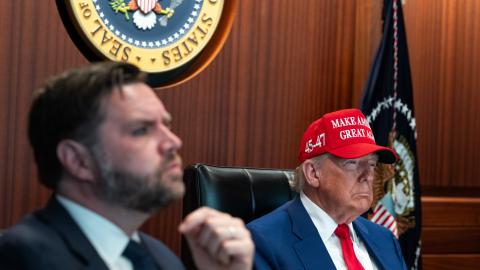President Donald Trump and Vice President JD Vance sit in the Situation Room at the White House on June 21, 2025, in Washington, DC. (Daniel Torok via Getty Images)