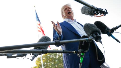President Donald Trump speaks to reporters before boarding Marine One and departing the White House on June 24, 2025, less than 12 hours after announcing a ceasefire between Israel and Iran. (Chip Somodevilla via Getty Images)