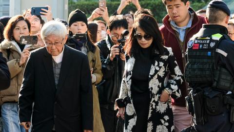 Jimmy Lai's wife, Teresa Lai, his son, and Cardinal Joseph Zen Ze-Kiun attend Jimmy Lai's trial on December 15, 2025, in Hong Kong. (Getty Images)
