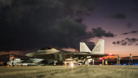 A U.S. Air Force F-22 Raptor parks following military actions Venezuela in support of Operation Absolute Resolve, Jan. 3, 2026. U.S. military forces are deployed to the Caribbean in support of the U.S. Southern Command mission, Department of War-directed operations, and the president’s priorities to disrupt illicit drug trafficking and protect the homeland. (U.S. Air Force Photo) 