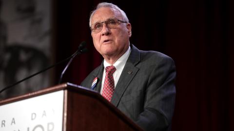 Former U.S. Senator Jon Kyl speaking with attendees at the 2021 Dinner with Eisenhower hosted by the Sandra Day O'Connor Institute at the Arizona Biltmore in Phoenix, Arizona.