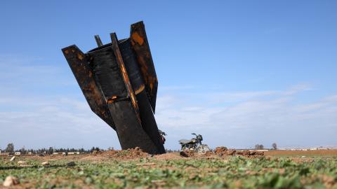 A view of an Iranian missile after it fell near Qamishli International Airport, near the Turkish border in Hasakah, Syria, on March 4, 2026, amid the US-Israeli conflict with Iran. (Getty Images)