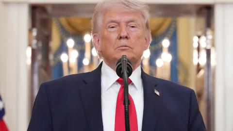 President Donald Trump, during his speech about the Iran war from the Cross Hall of the White House on Wednesday, April 1, 2026, in Washington. (Getty Images) Share to Twitter