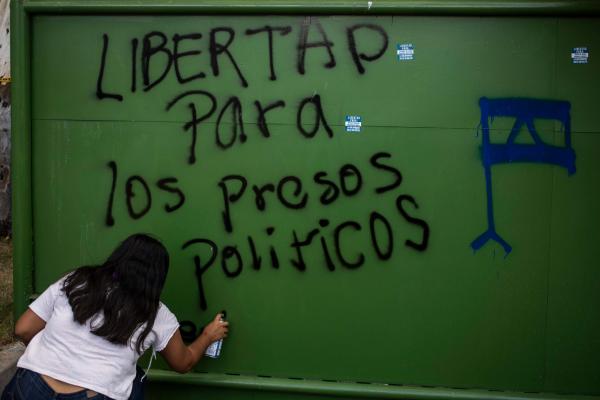 University students demand Nicaraguan President Daniel Ortega's government release the political prisoners in Managua on February 3, 2020. (Inti Ocon/AFP via Getty Images)