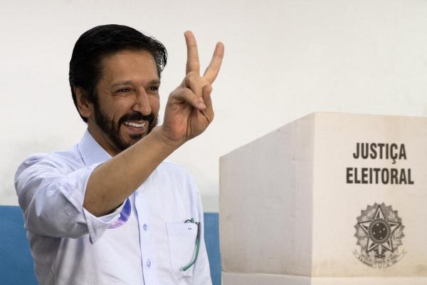 Sao Paulo Mayor Ricardo Nunes of the Movimento Democratico Brasileiro (MDB) casts his vote during the municipal elections in Sao Paulo, Brazil, on October 6, 2024. (Nilton Fukuda/AFP via Getty Images)