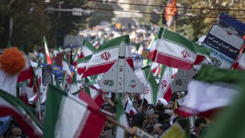 A gathering outside of the former U.S. embassy in Tehran.