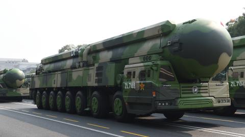 A formation of Dongfeng-41 nuclear missiles takes part in a military parade celebrating the seventieth anniversary of the founding of the People's Republic of China in Beijing, China, October 1, 2019. (Photo by Xia Yifang/Xinhua via Getty Images)