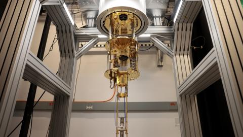 The Dilution refrigerator inside Amazon's quantum networking lab in Brighton, Massachusetts, on June 28, 2023. (Jessica Rinaldi/The Boston Globe via Getty Images)