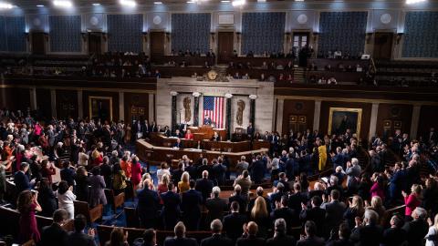 Speaker of the House Mike Johnson addresses the House chamber of the the US Capitol on October 25, 2023. (Tom Williams/CQ-Roll Call, Inc via Getty Images)