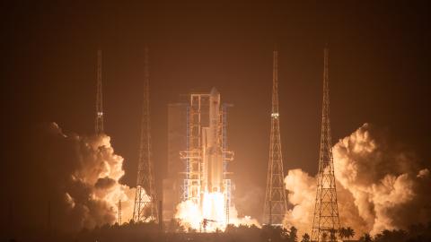 A Long March-5 Y7 carrier rocket carrying a communication technology experiment satellite blasts off from the Wenchang Spacecraft Launch Site on February 23, 2024. (VCG via Getty Images)