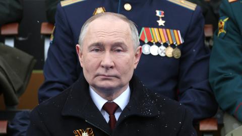 Vladimir Putin attends the Victory Day military parade in Moscow on May 9, 2024. (Mikhail Klimentyev/AFP via Getty Images)