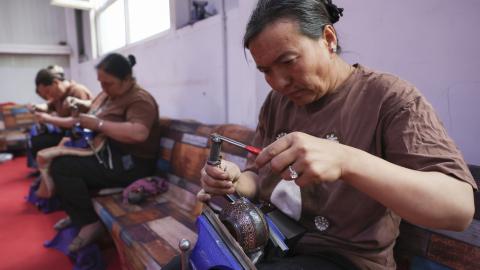 A handmade copper factory on May 28, 2024, in Xinjiang Uyghur Autonomous Region, China. (Zhe Ji/Getty Images)