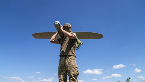 Ukrainian Army soldiers prepare a military intelligence drone for flight in the direction of Chasiv Yar, Ukraine, on June 10, 2024. (Photo by Jose Colon/Anadolu via Getty Images)