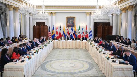 US Secretary of State Antony Blinken speaks at the Americas Partnership for Economic Prosperity foreign affairs track ministerial meeting in Washington, DC, on July 17, 2024. (Mandel Ngan/AFP via Getty Images)