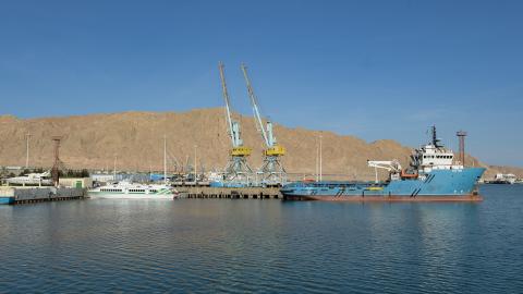 A view of the main port of Turkmenbashi, Turkmenistan, on November 19, 2023. (Igor Sasin via Getty Images)