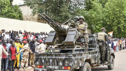 A vehicle of the Presidential Guard of Niger attends the first summit of the Confederation of Sahel States in Niamey, Niger, on July 6, 2024. (Boureima Hama/AFP via Getty Images)