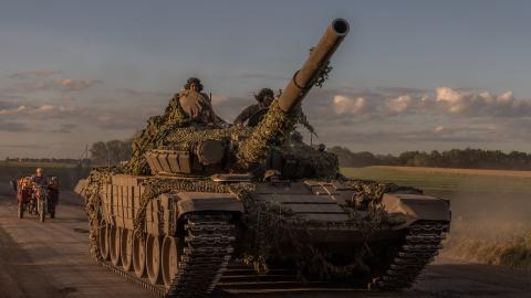 Ukrainian servicemen operate a Soviet-made T-72 tank in the Sumy region on August 12, 2024. (Roman Pilipey/AFP via Getty Images)