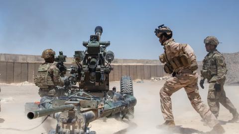 Field artillerymen from the New Jersey Army National Guard’s 3rd Battalion, 112th Field Artillery Regiment, 44th Infantry Brigade Combat Team, perform a live fire exercise with their counterparts from the Iraqi Division of Artillery’s 1st Brigade, in western Iraq, July 31, 2024.