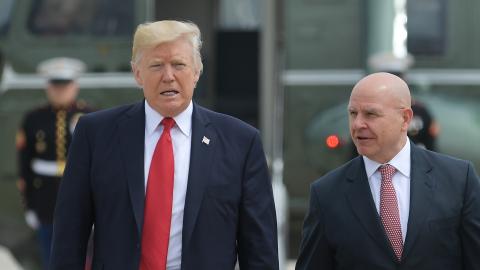 Former President Donald Trump and National Security Advisor H.R. McMaster board Air Force One on June 16, 2017. (Mandel Ngan/AFP via Getty Images)