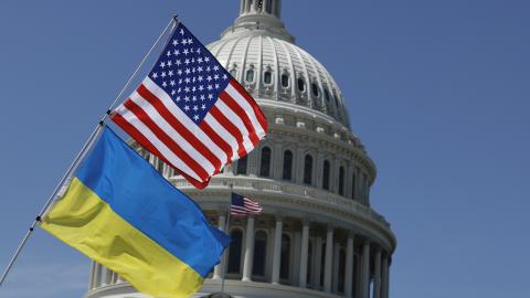 Flags for the United States and Ukraine fly on April 23, 2024, in Washington, DC. (Anna Moneymaker via Getty Images)