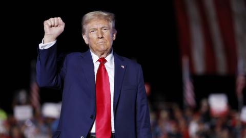 Former President Donald Trump walks off stage at the end of a campaign rally on October 5, 2024, in Butler, Pennsylvania. (Anna Moneymaker via Getty Images)