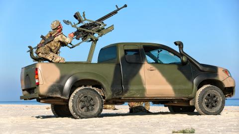 A serviceman of a mobile fire group of the State Border Guard Service of Ukraine is on a mission in Odesa region, Ukraine, on October 10, 2024. (Ukrinform/NurPhoto via Getty Images)