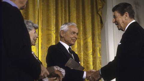 President Ronald Reagan with Medal of Freedom winner Arms Negotiator Paul Nitze. (Diana Walker via Getty Images)