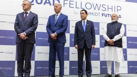 Anthony Albanese, Joe Biden, Fumio Kishida, and Narendra Modi attend the Quad Fellowship Founding Celebration event on May 24, 2022, in Tokyo, Japan. (Yuichi Yamazaki via Getty Images)