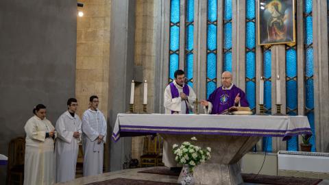 People attend the first Sunday mass in Aleppo, Syria, since the rebel forces deposed the Assad regime on December 15, 2024. (Burak Kara via Getty Images)