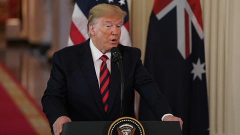 President Donald Trump speaks during a press conference with Australian Prime Minister Scott Morrison in the White House in Washington, DC, on September 20, 2019. (Alex Edelman/AFP via Getty Images)