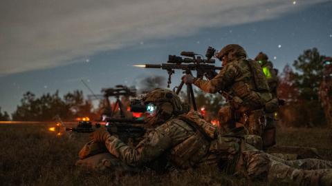Rangers assigned to the 75th Ranger Regiment assault their targets during a live fire training exercise at Ft. Johnson, La. on Dec. 3, 2023. (DVIDS)