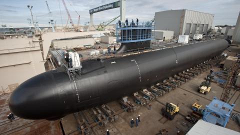 The Virginia-class attack submarine Minnesota is under construction at Huntington Ingalls Newport News Shipbuilding in Virginia. (US Navy photo courtesy of Newport News Shipbuilding)