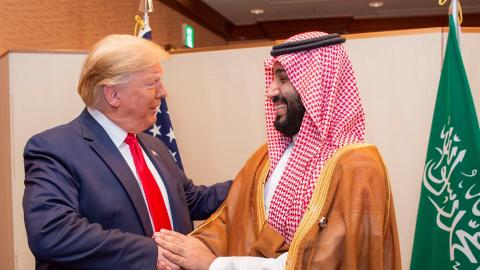 President, Donald Trump meets Saudi Crown Prince Mohammad Bin Salman Al Saud on the second day of the G20 Summit in Osaka, Japan, on June 29, 2019. (Getty Images)