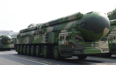 A formation of Dongfeng-41 nuclear missiles takes part in a military parade celebrating the seventieth anniversary of the founding of the People’s Republic of China in Beijing on October 1, 2019. (Xia Yifang via Getty Images)