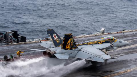 An F/A-18E Super Hornet launches from the flight deck of the Nimitz-class aircraft carrier USS Carl Vinson on February 4, 2025. (US Navy photo)
