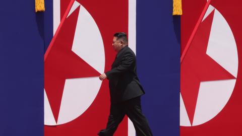 Kim Jong Un attends a welcoming ceremony for Vladimir Putin on June 19, 2024, in Pyongyang, North Korea. (Getty Images)