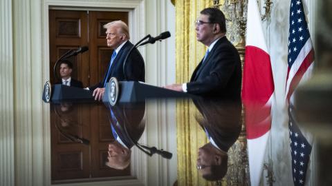 President Donald J Trump speaks with Japanese Prime Minister Shigeru Ishiba at the White House on February 7, 2025, in Washington, DC. (Jabin Botsford via Getty Images)