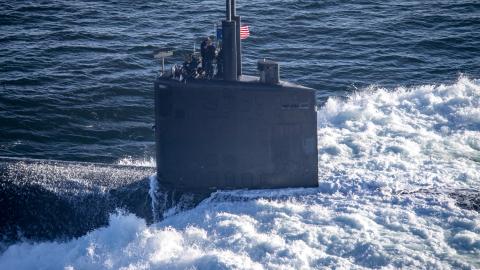 The Los Angeles–class fast-attack submarine USS Greeneville transits the Pacific Ocean on December 4, 2024. (US Navy photo)