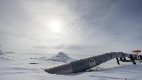A view at the beginning point of the Trans Alaska Pipeline System (TAPS) on May 9, 2025 at Pump Station 1 in Prudhoe Bay, Alaska. (Lance King via Getty Images) Share to Twitter