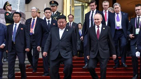 Vladimir Putin and Kim Jong Un after a meeting in Beijing on September 3, 2025. (Getty Images)