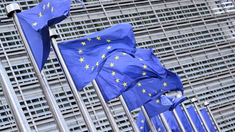European flags outside the EU headquarters in Brussels on September 11, 2025. (Photo by Nicolas TUCAT / AFP) (Photo by NICOLAS TUCAT/AFP via Getty Images)