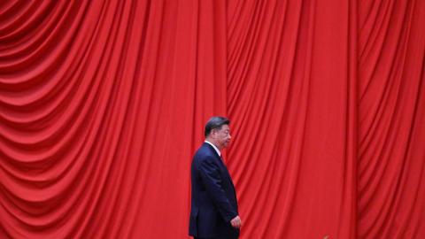 China’s President Xi Jinping leaves after delivering a speech during a reception at the Great Hall of the People in Beijing on September 30, 2025. (Getty Images)