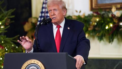 President Donald Trump addresses the nation from the Diplomatic Room of the White House on December 17, 2025, in Washington, DC. (Getty Images)