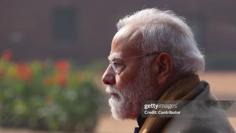 Indian Prime Minister Narendra Modi seen during the welcoming ceremony at the Rashtrapati Bhavan Presidental Palace, on December 5, 2025 in New Delhi, India. During his two-day state visit to India, Russian President Vladimir Putin will hold talks with Indian Prime Minister Prime Minister Narendra Modi and attend the 23rd India-Russia Annual Summit. (Photo by Contributor/Getty Images)