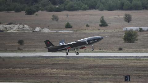 Türkiye's first-ever unmanned fighter jet takes flight on September 26, 2025. (Getty Images)