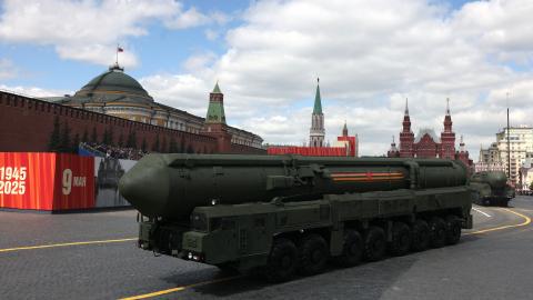 A Russian Yars intercontinental ballistic missile launcher in Moscow on May 9, 2025. (Getty Images)