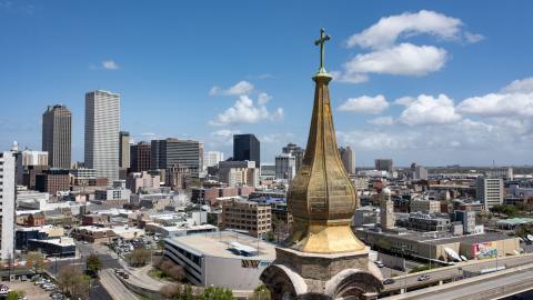 The golden steeple of St. John the Baptist Catholic Church in New Orleans, Louisiana, on March 19, 2025 (Getty Images)